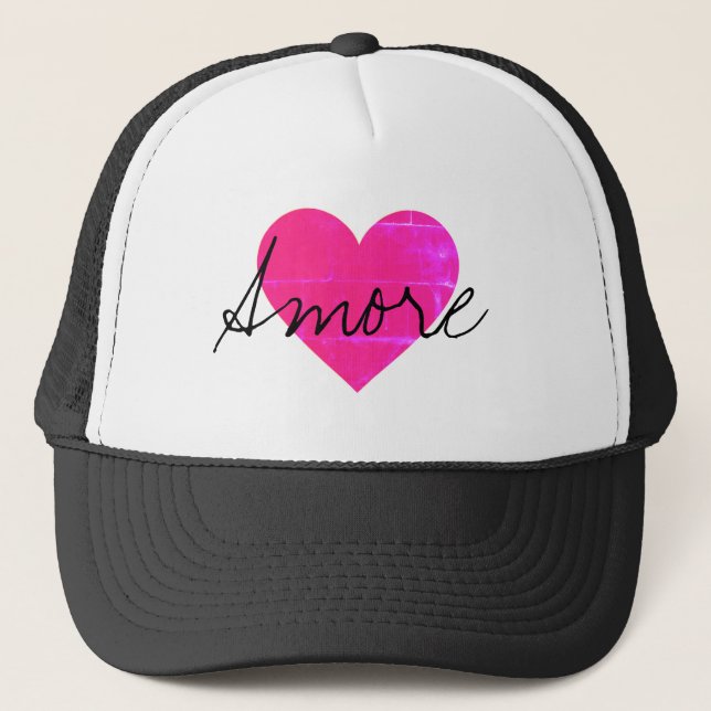 Amore Hot Pink love heart Trucker Hat (Front)