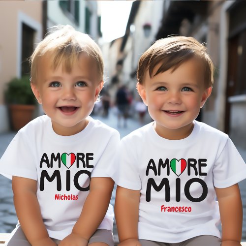 AMORE MIO Italian Flag Heart White Baby T_Shirt