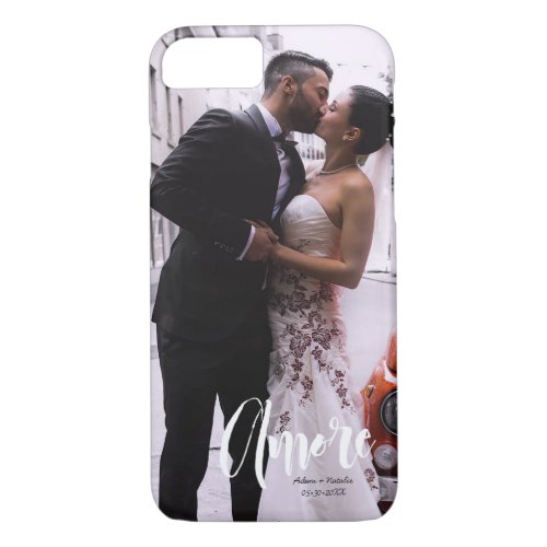 Amore Modern Script  Custom Photo Names  date iPhone 87 Case