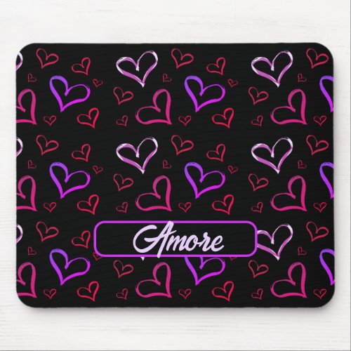 Amore Red And Purple Hearts Mouse Pad