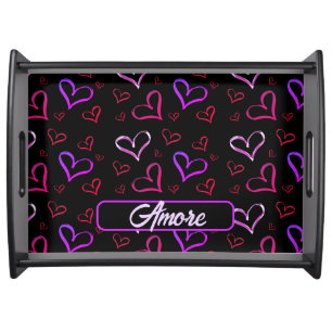 Amore Red And Purple Hearts Serving Tray