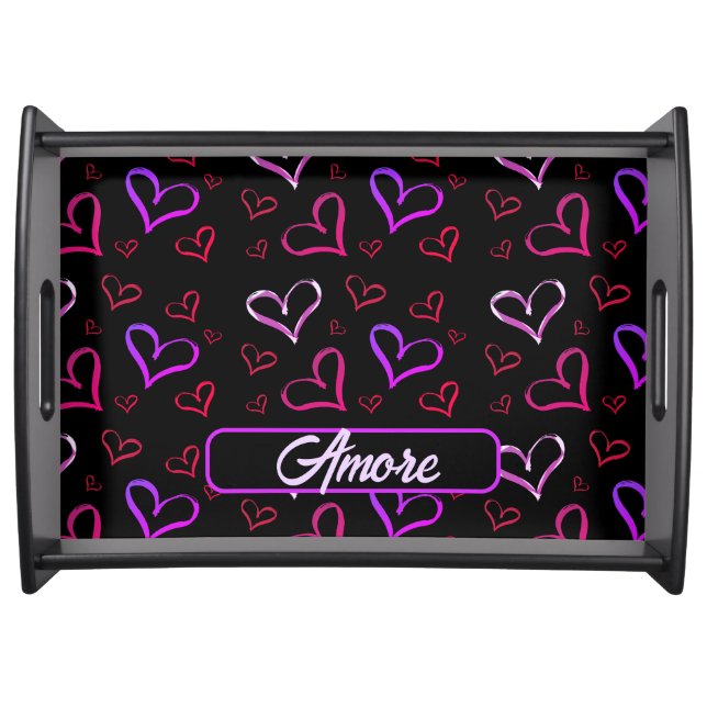 Amore Red And Purple Hearts Serving Tray (Front)