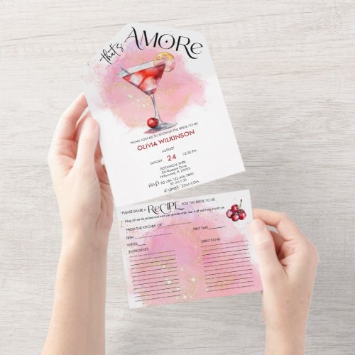 Amore  Watercolor Bridal Shower All In One Invitation