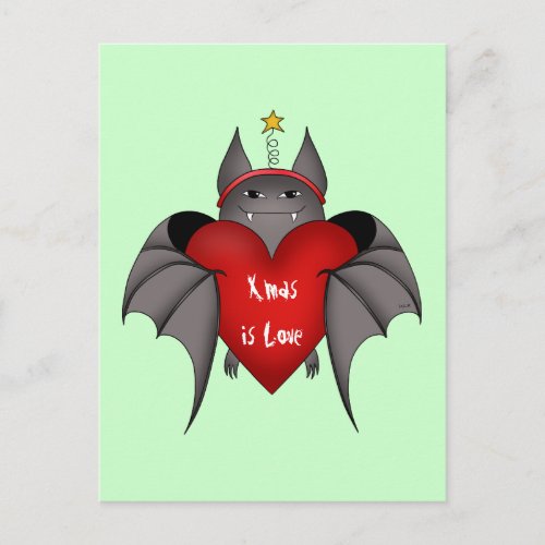 Amorous funny Gothic Christmas bat Xmas is love Holiday Postcard