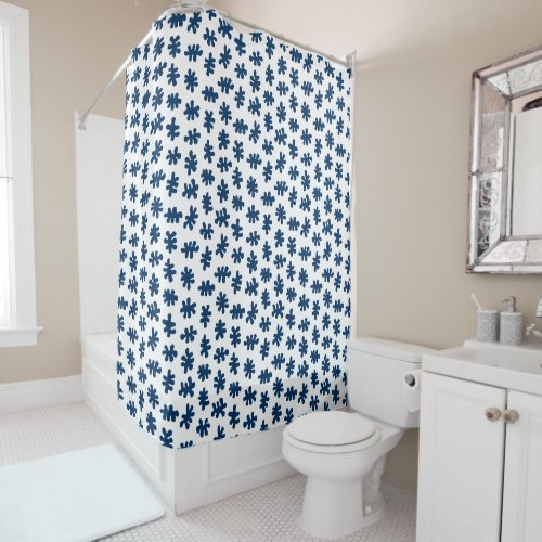 Amorphic Shapes 120322 _ Indigo Blue on White Shower Curtain