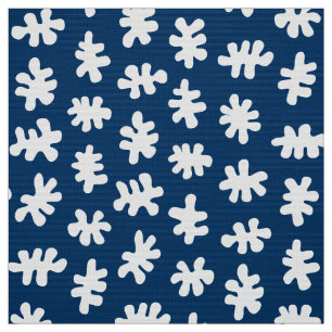 Amorphic Shapes 120322 - White on Indigo Blue Fabric