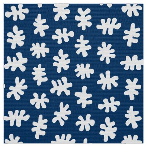 Amorphic Shapes 120322 - White on Indigo Blue Fabric