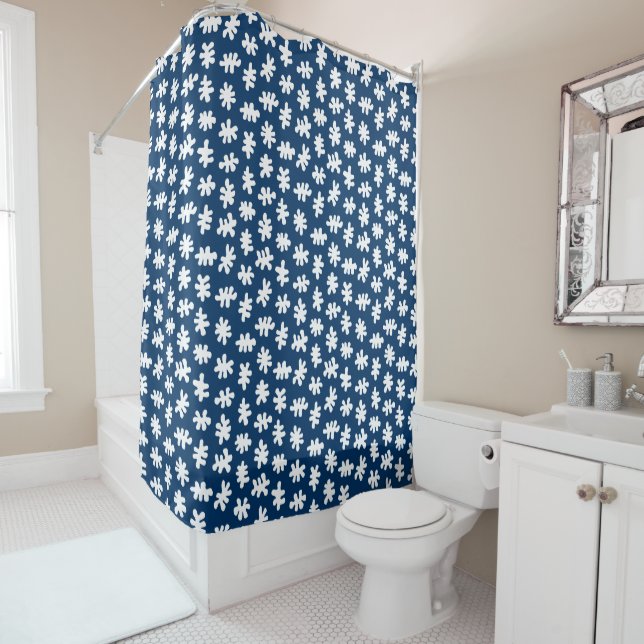Amorphic Shapes 120322 - White on Indigo Blue Shower Curtain (In Situ)