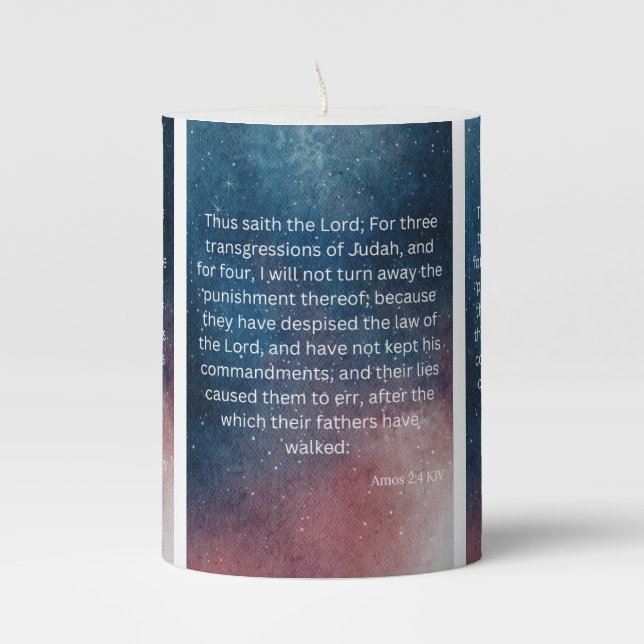 Amos 2:4 KJV Bible Scripture Pic Pillar Candle (Front)