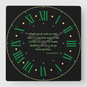 Amos 5:14 KJV Bible Verse Roman Numeral Square Wall Clock
