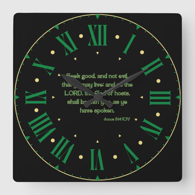 Amos 5:14 KJV Bible Verse Roman Numeral Square Wall Clock (Front)