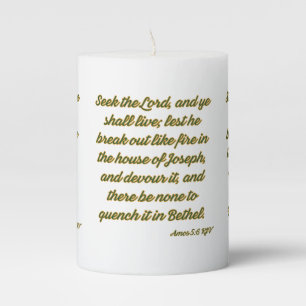 Amos 5:6 KJV Bible Scripture Pillar Candle