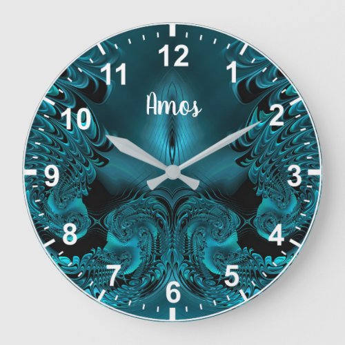 AMOS  WOW Fractal Pattern Green and Black  Large Clock