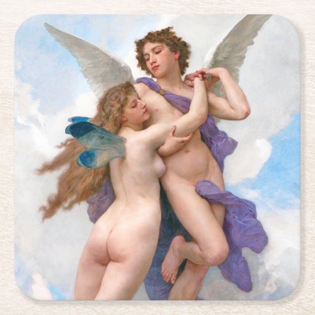 Amour and Psyche, Bouguereau Square Paper Coaster (Front)