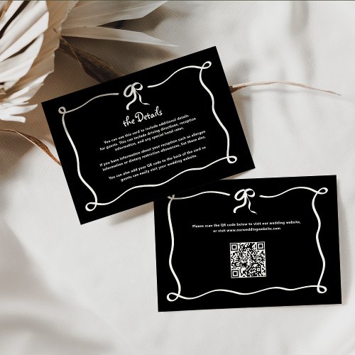 Amour  Black French Bow Wedding Details QR Code Enclosure Card
