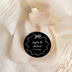 Amour Black Illustrated French Bow Wedding Classic Round Sticker