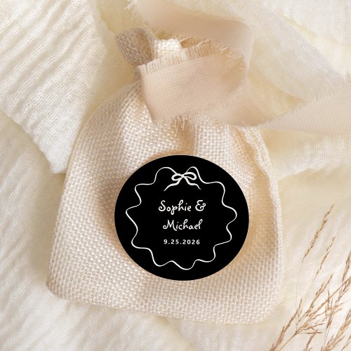 Amour  Black Illustrated French Bow Wedding Classic Round Sticker