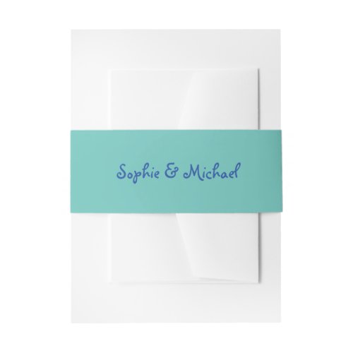 Amour  Blue and Teal Handwritten Script Wedding Invitation Belly Band