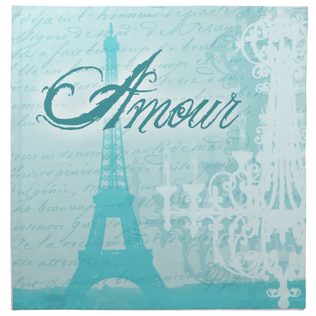 Amour Blue French Eiffel Tower Cloth Napkin (Front)