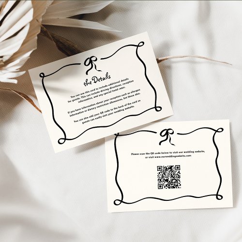 Amour  French Bow Wedding Details with QR Code Enclosure Card