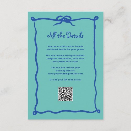 Amour French Bow  Wedding Guest Details QR Code Enclosure Card