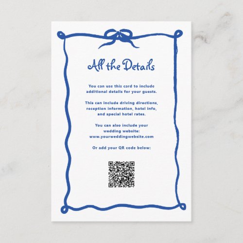 Amour French Bow  Wedding Guest Details QR Code Enclosure Card
