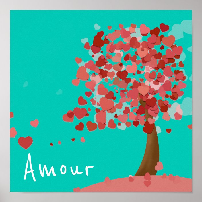 Amour French Love Slogan Tree Of Hearts Cute Art Poster Zazzle Com