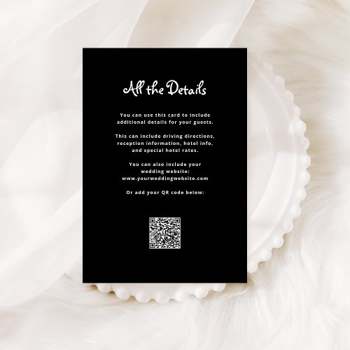 Amour French Wedding  Black Guest Details QR Code Enclosure Card
