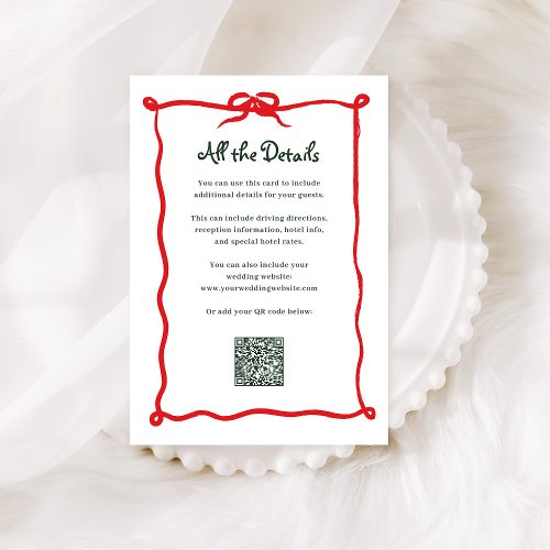 Amour Holiday Bow  Wedding Guest Details QR Code Enclosure Card