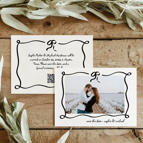 Amour  Illustrated French Bow and Photo Wedding Save The Date