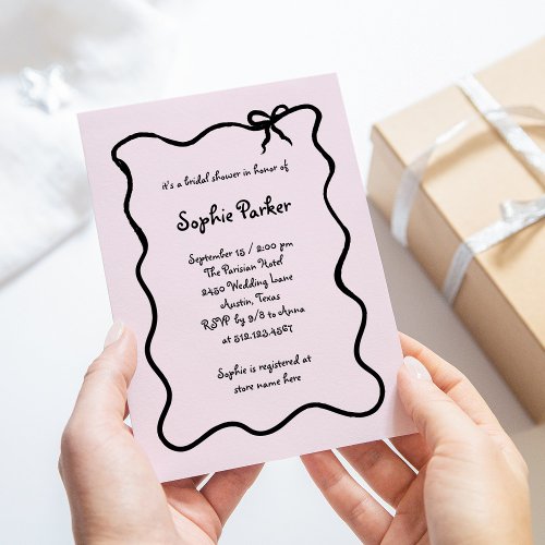 Amour  Illustrated French Bow Pink Bridal Shower Invitation