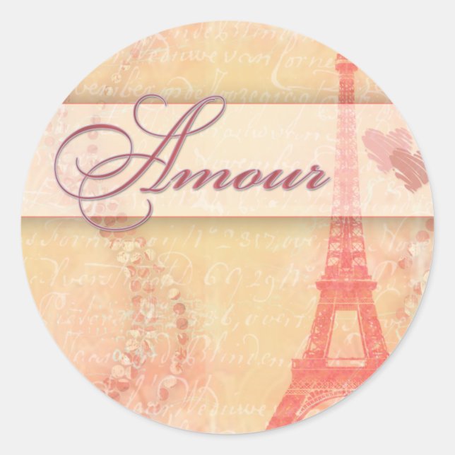 Amour in Paris Classic Round Sticker (Front)