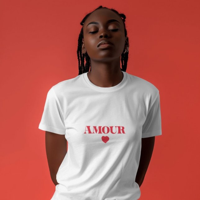 Amour love minimalist heart red simple typography T-Shirt (Amour love heart red modern minimalist simple white typography tshirt for fashion, birthdays gift.)