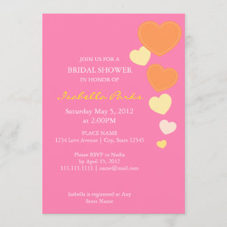 Amour Pink & Orange Bridal Shower Invitation 5 x 7