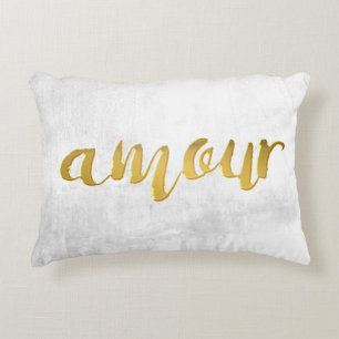 Amour -Print Letter Gold Foil Typography Brush Accent Pillow