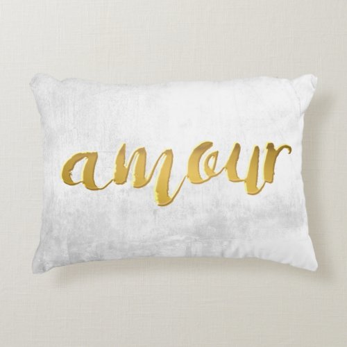 Amour _Print Letter Gold Foil Typography Brush Accent Pillow