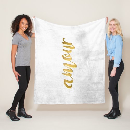 Amour _Print Letter Gold Foil Typography Brush Fleece Blanket