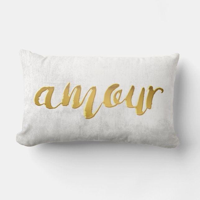 Amour -Print Letter Gold Foil Typography Brush Lumbar Pillow (Front)