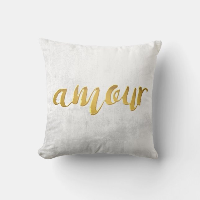Amour -Print Letter Gold Foil Typography Brush Throw Pillow (Front)