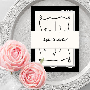 Amour Vintage French Handwritten Script Wedding Invitation Belly Band