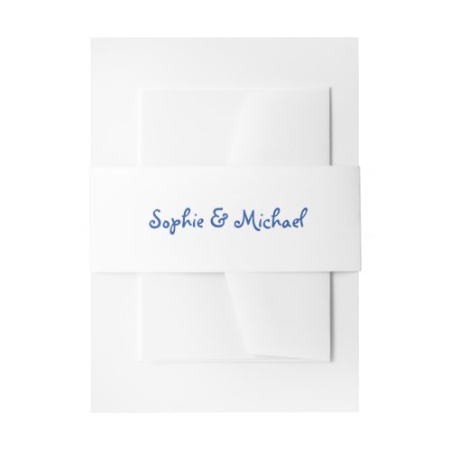 Amour  White and Blue Handwritten Script Wedding Invitation Belly Band