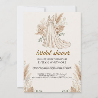 ampas Grass Wedding Invite, Burnt Orange Bohemian Invitation