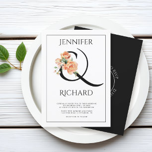 Ampersand and peach peonies QR wedding Invitation