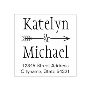 Ampersand Arrow Wedding Monogram Return Address Rubber Stamp