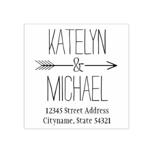 Ampersand Arrow Wedding Monogram Return Address Rubber Stamp