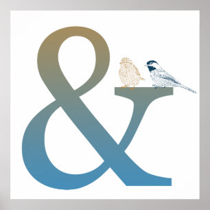 Ampersand Birds Blue Gold Poster