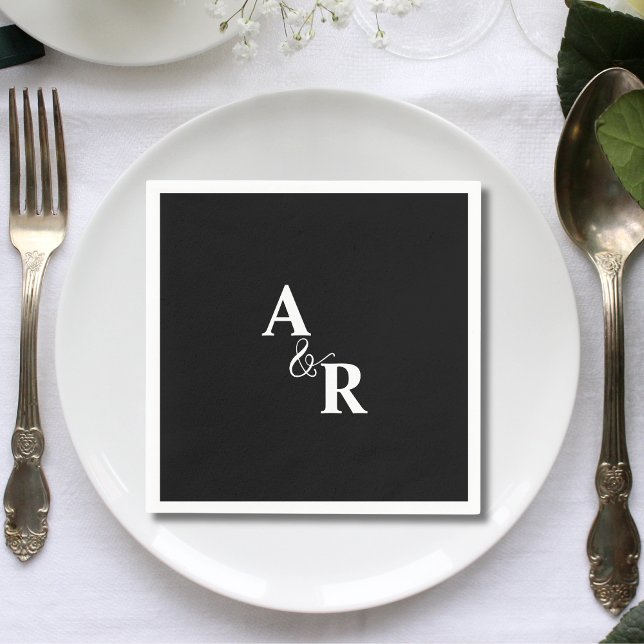 Ampersand Black Monogram Minimalist Wedding Napkins (Creator Uploaded)