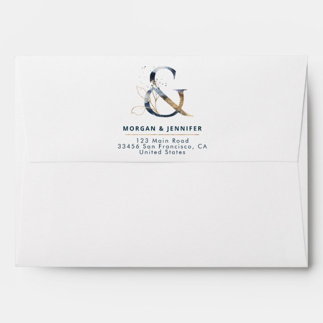 Ampersand Blu Navy and Gold Personalized Envelope (Back (Top Flap))