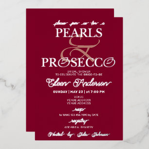 Ampersand Burgundy Pearls & Prosecco Bridal Shower Foil Invitation