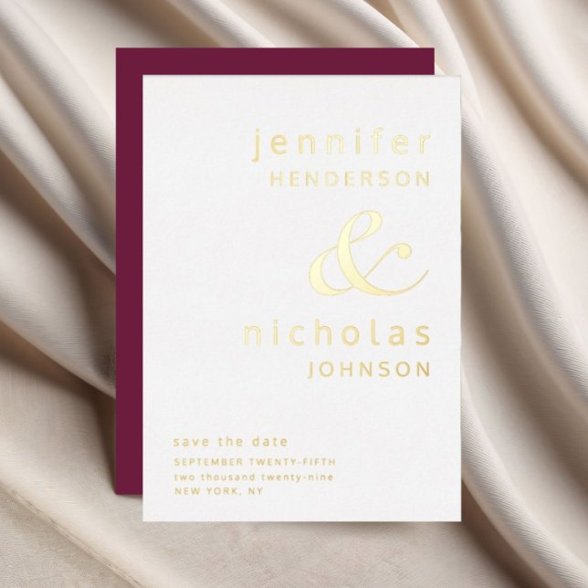 Ampersand Burgundy Wedding Save The Date Gold Foil Invitation (Magenta Gold Ampersand Save The Date Foil Invitation)